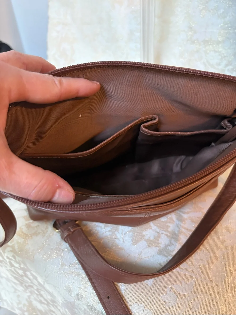 Levenger Brown Leather Messenger Crossbody Bag